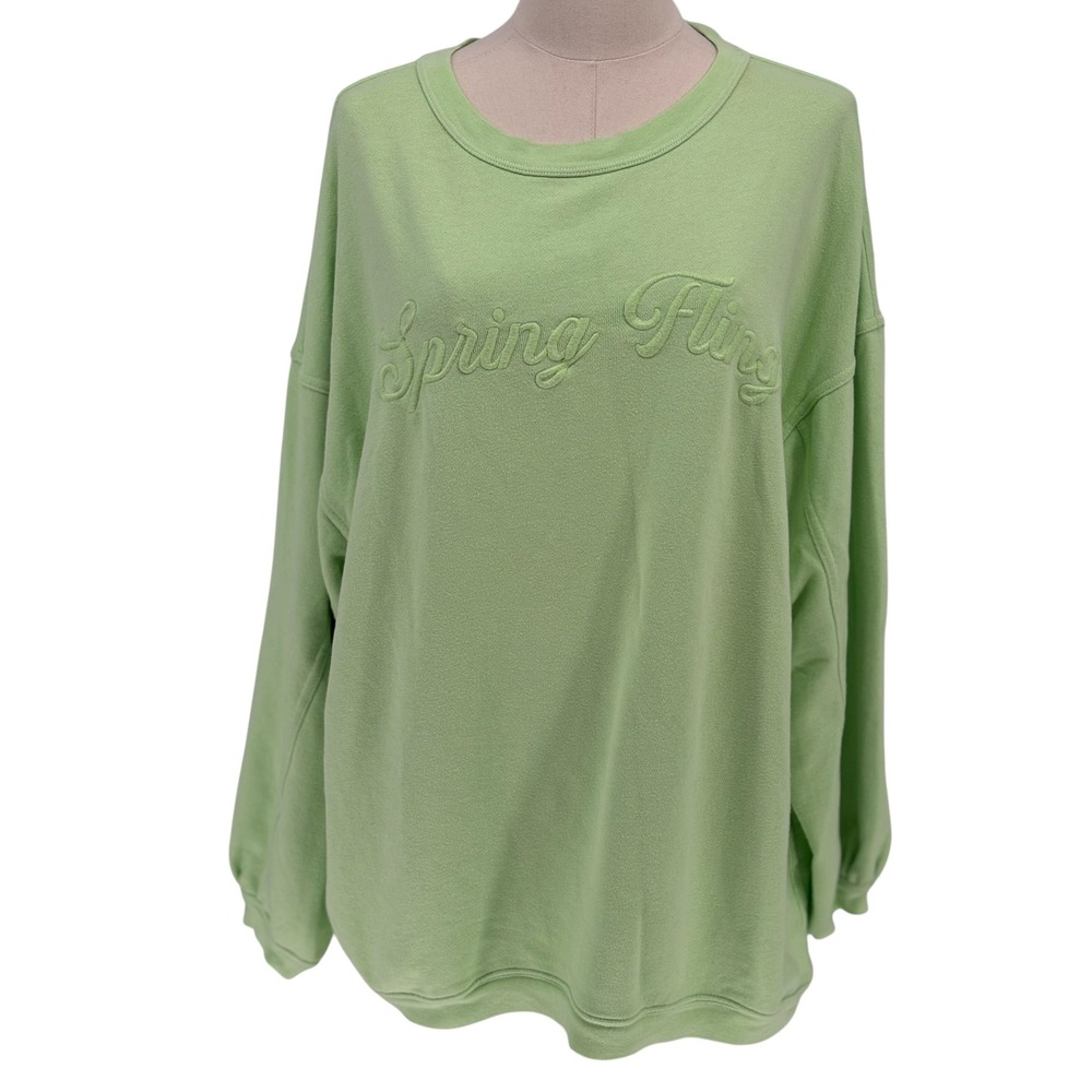 Aerie Sweatshirt Lime Green Spring Fling Embroidered Oversized Medium
